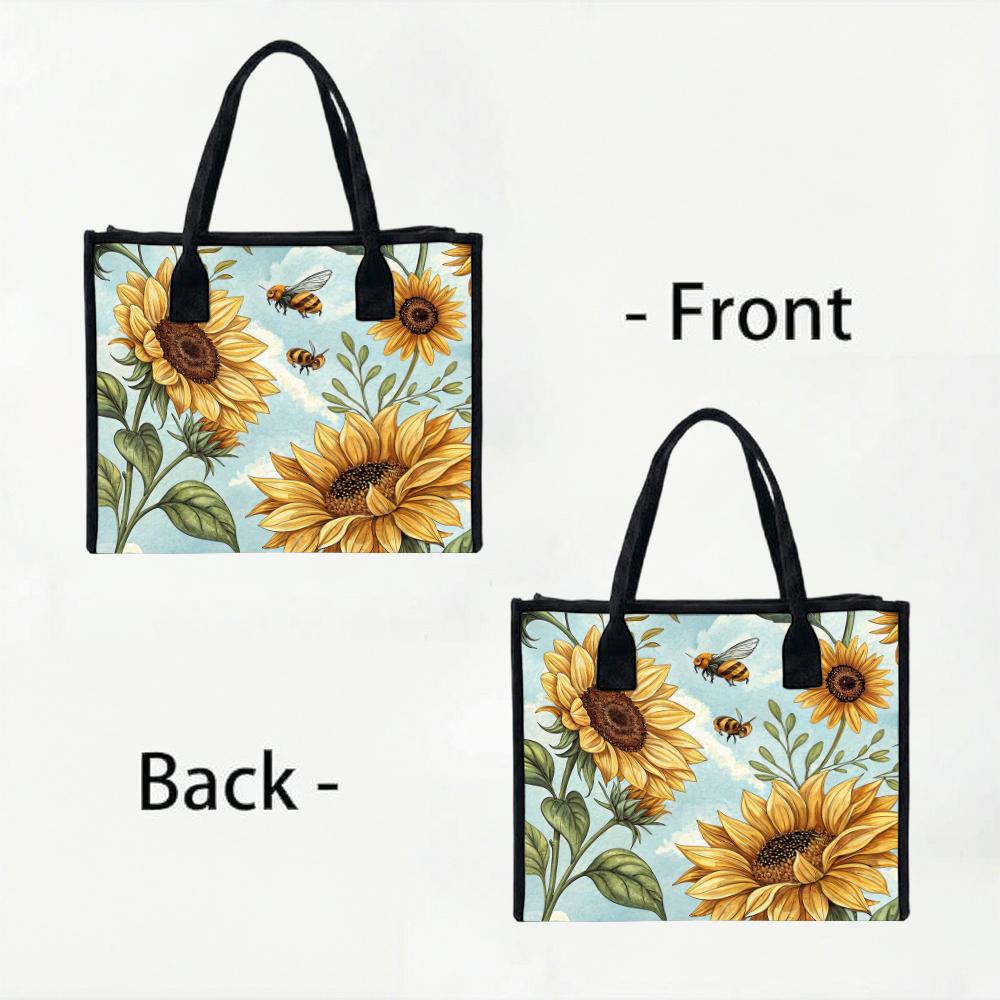 Sunflower Bee Printed Casual Tote Bag Fashion Portable Daily Use Handbag