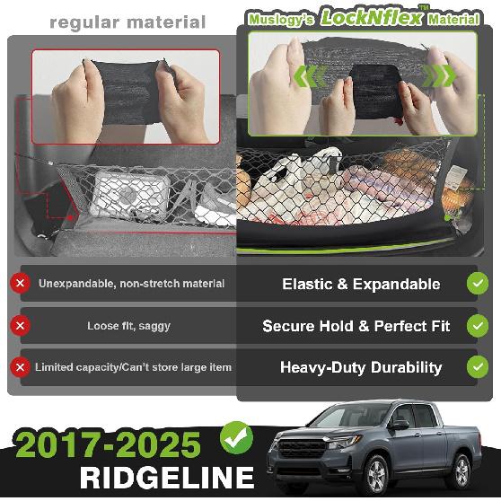 Muslogy Грузовая сетка для кузова грузовика, совместимая с Honda Ridgeline 2017-2024 2025, аксессуары, органайзер для хранения, сетка для груза в кузов пикапа, конвертного типа