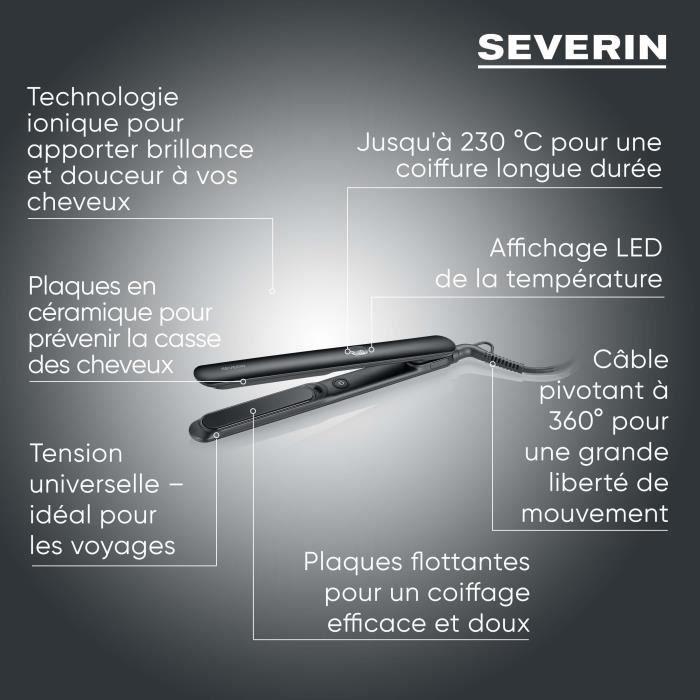 Fer a lisser ionique - SEVERIN - HG 0622 - Revetement céramique - Indicateur température LED - Chauffe rapide - Noir
