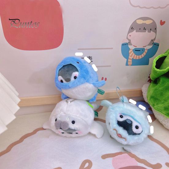 Keychain Pendant Decorative Plush Stuffed No Odor Stainless Chain Bag Decoration Soft Touch Whale Penguin Seal Keychain Plush Doll Car Decor Stuff