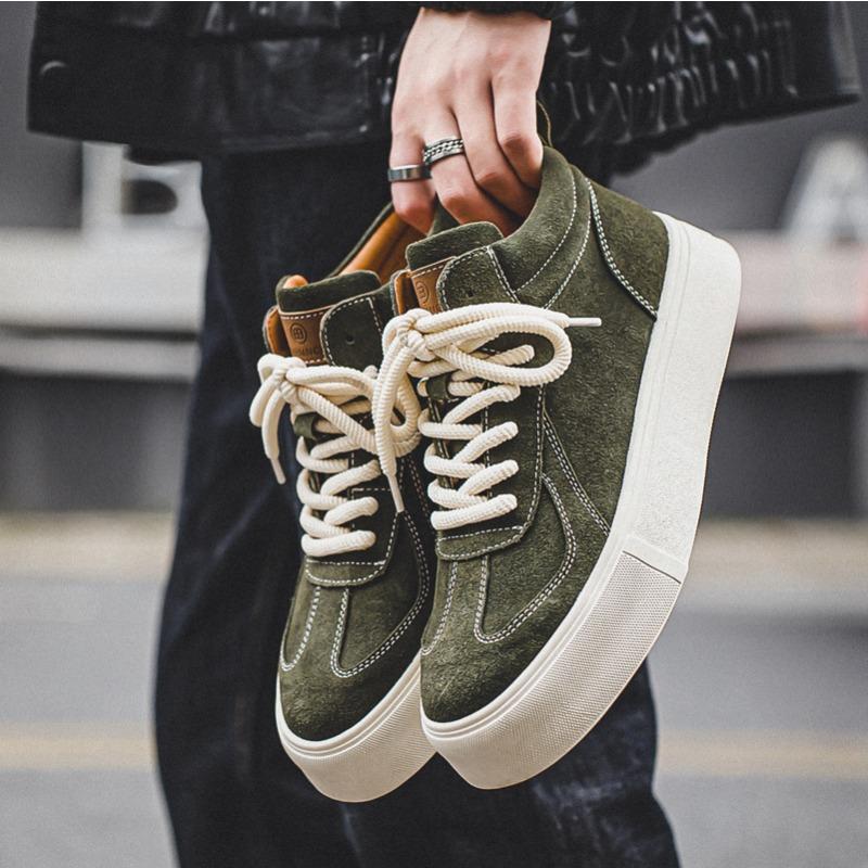 3077 Tooling Men's Shoes Autumn and Winter Retro British Street High-top Board Shoes Cowhide Trend Versatile Casual Shoes