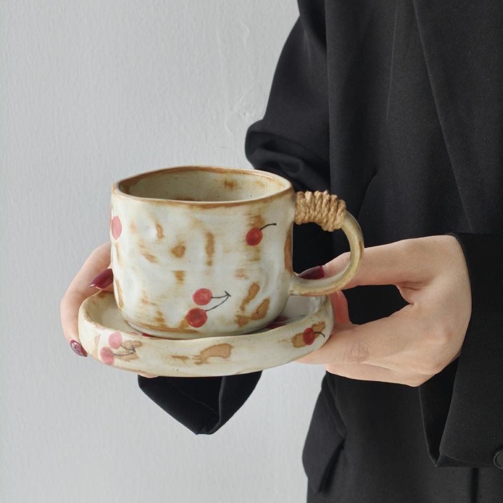 Fruit Pattern Ceramic Coffee Cup & Saucer Set, Aesthetic Breakfast Mug, New Arrival High-end Drinkware