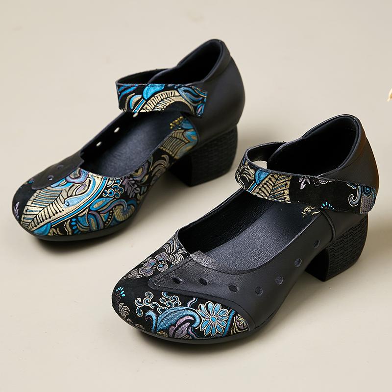 GKTINOO 2024 Весна Новые Туфли-лодочки Круглый Носок Сандалии с Пряжкой Мэри Джейн Толстый Каблук Ретро Натуральная Кожа Женская Обувь