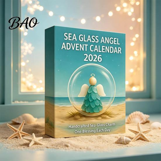 Christmas Tree Pendant Set Sea Glass Angel Advent Calendar with 24 Hanging Ornaments for Decoration, Holiday Countdown Gift Handmade 2D Flat Pendants