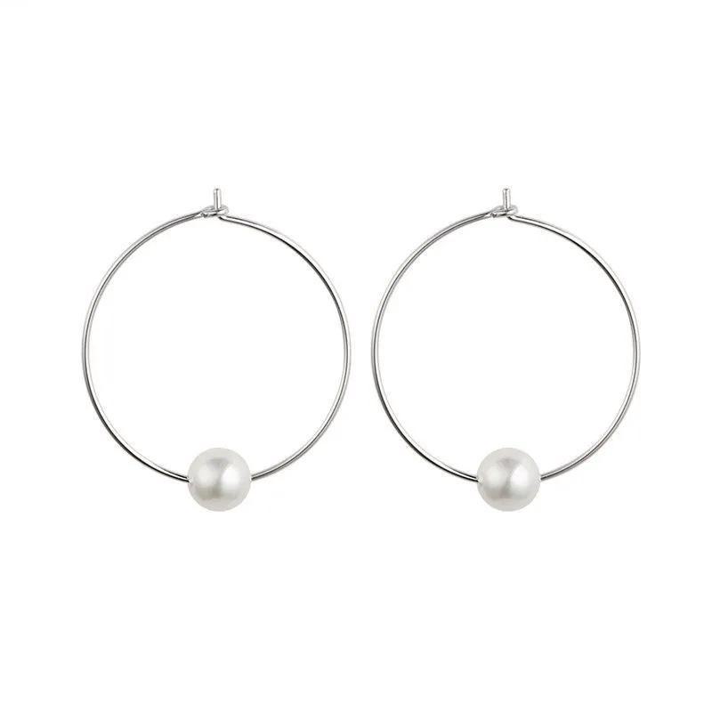 Серьги-подвески в форме большого круга из матового серебра в корейском стиле