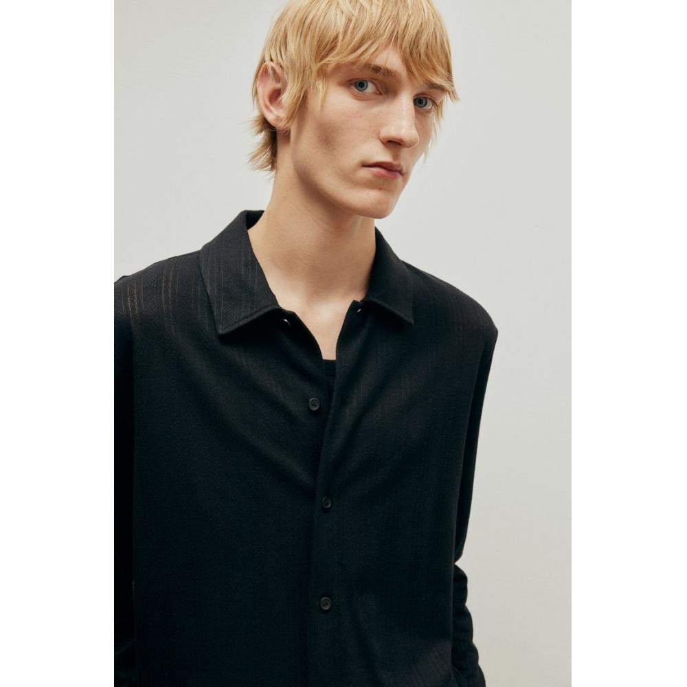 Рубашка из джерси с кружевом HM Regular Fit, черная