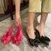 Летние женские тапочки на высоком каблуке 7 см, модные шелковые шлепанцы с бантом и бабочкой, женские туфли-лодочки с острым носком, вечерние розово-красные туфли на низком каблуке
