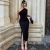 LYRIA Черное платье Женская мода Сексуальное с разрезом Без рукавов С открытой спиной Облегающее Макси платье Женское Повседневное Клубное Элегантное Леди Вечернее платье
