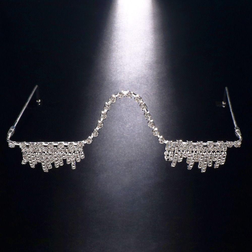 Foldable Tassel Rhinestone Eyeglass Frame Zircon Glitter Mask Decoration Wedding
