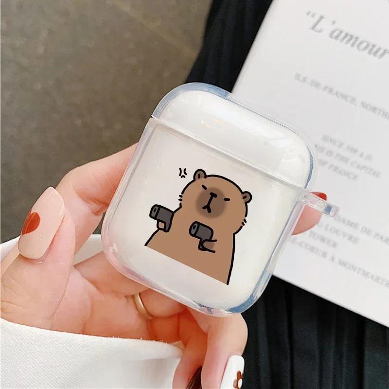 Милый мультяшный пара Капибара Чехол для наушников Для Apple AirPods 4 3 2 1 Прозрачные Защитные Чехлы Для AirPods Pro 2 Животный Корпус