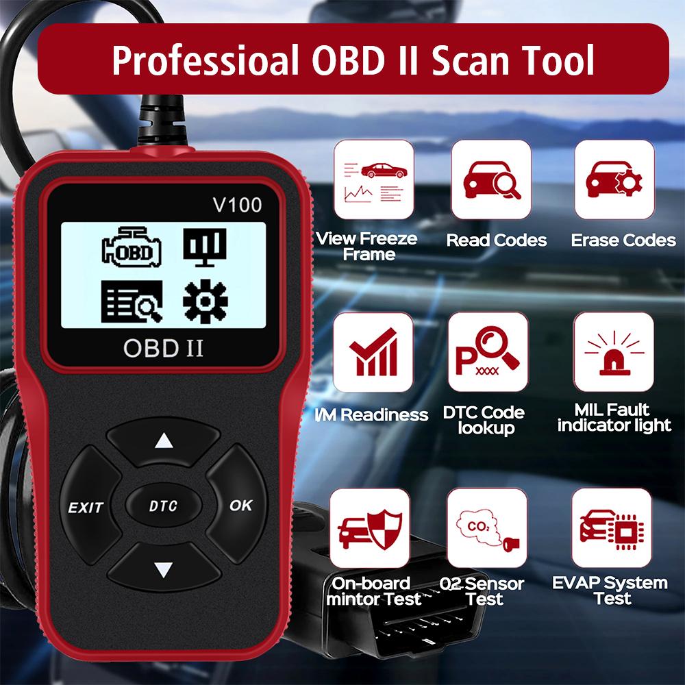 Цифровой дисплей, автоаксессуары, 16-контактный OBD2, считыватель кодов, диагностические инструменты для автомобилей, Plug and Play, OBD 2, сканер V100, универсальный