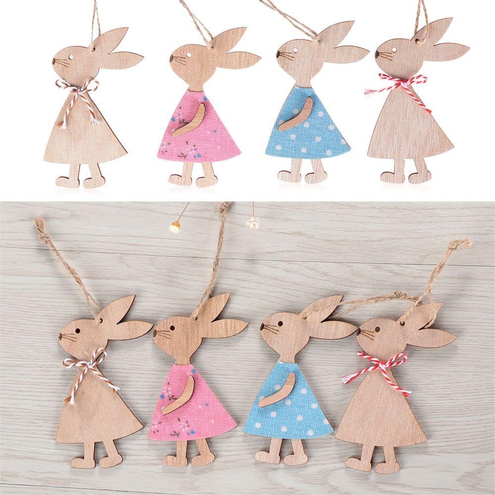 3PCS Natural Home Decorations Party Supplies Wood Crafts Cute Bunny Easter Rabbit Easter Ornaments