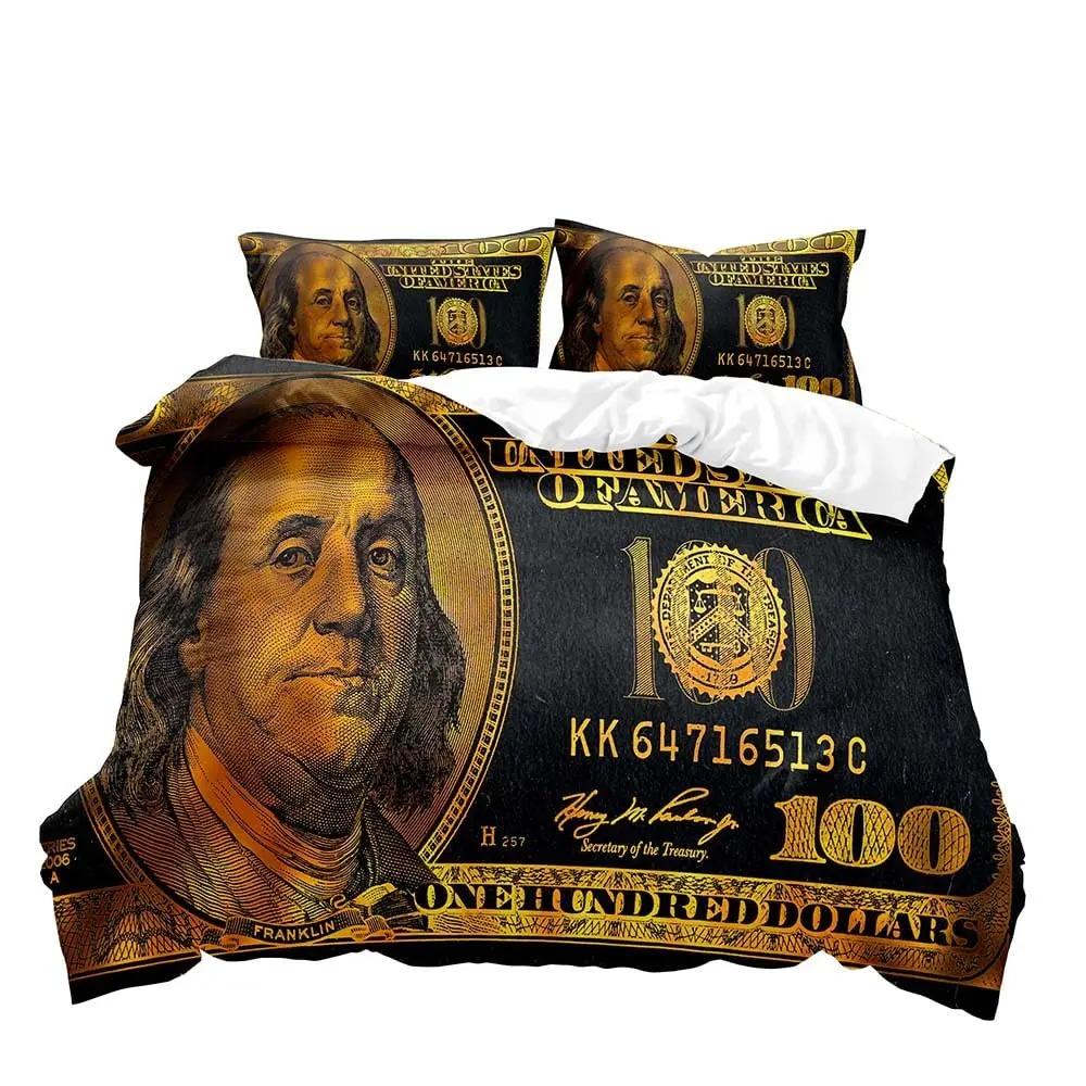 Роскошный пододеяльник с изображением денег, черный комплект постельного белья, пододеяльник с изображением долларовых купюр, декор для спальни для мужчин, 2 наволочки, 3 предмета