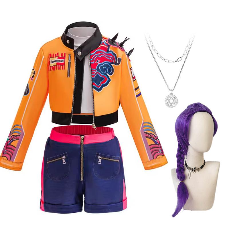 Костюм для косплея K-pop певицы-охотницы для девочек, костюм для дня рождения, сценический костюм, 4-piece Хэллоуинский костюм для детей