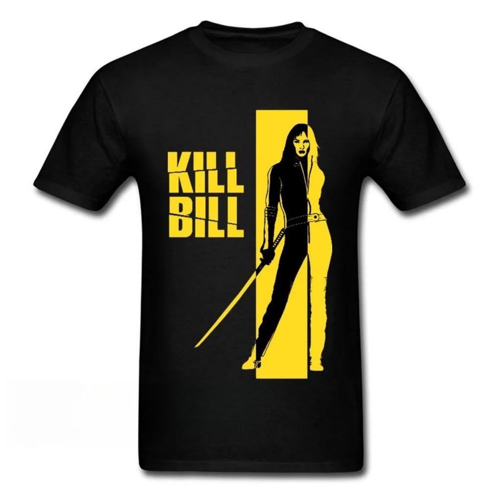 Летняя мужская футболка с принтом надписи 'Kill Bill', круглым вырезом, повседневная, свободная, для улицы, из чистого хлопка, с коротким рукавом, больших размеров