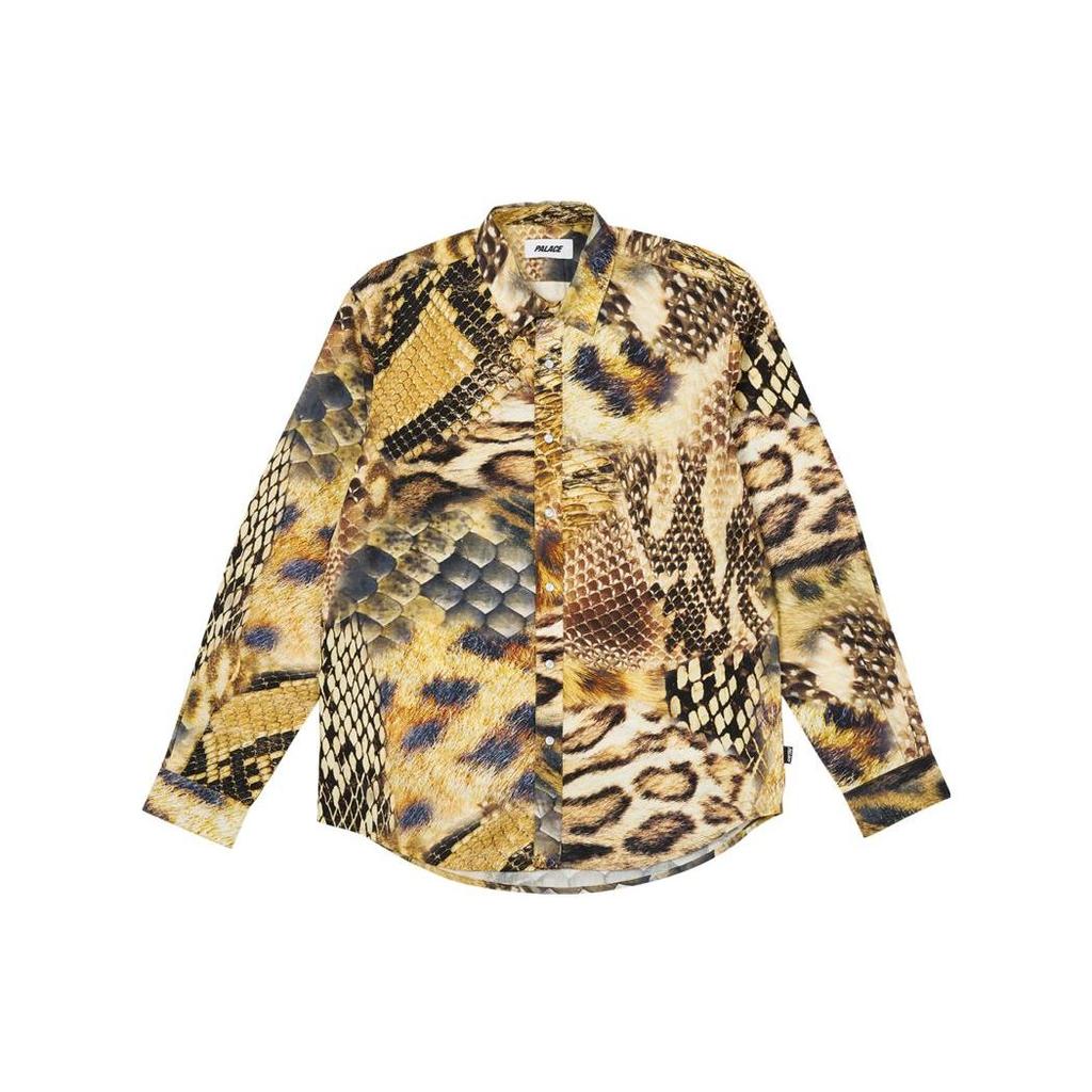 Palace FW23 Рубашка с длинным рукавом на пуговицах с животным принтом Топы унисекс Желтый P25SHT008