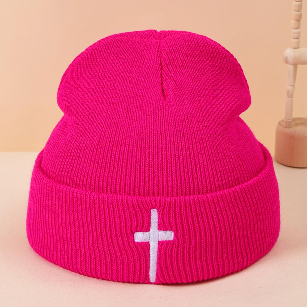 Autumn And Winter Acrylic Cross Embroidered Knitted Hat Men And Women Versatile Trend Wool Hat Hip Hop Cold