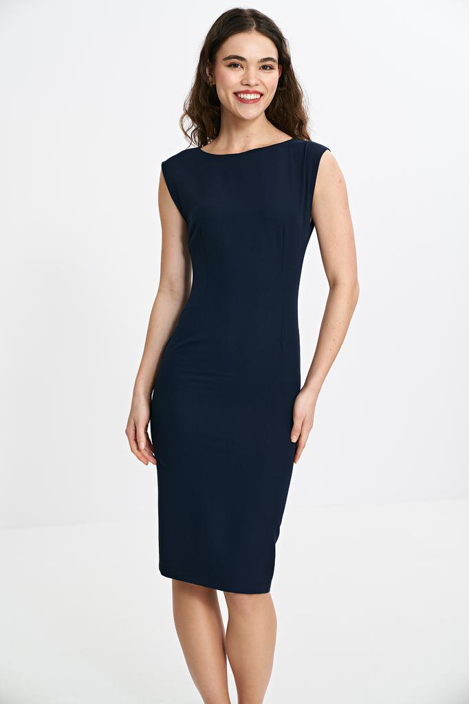 Dress with a Subtle Neckline at the Back - Navy Blue 36