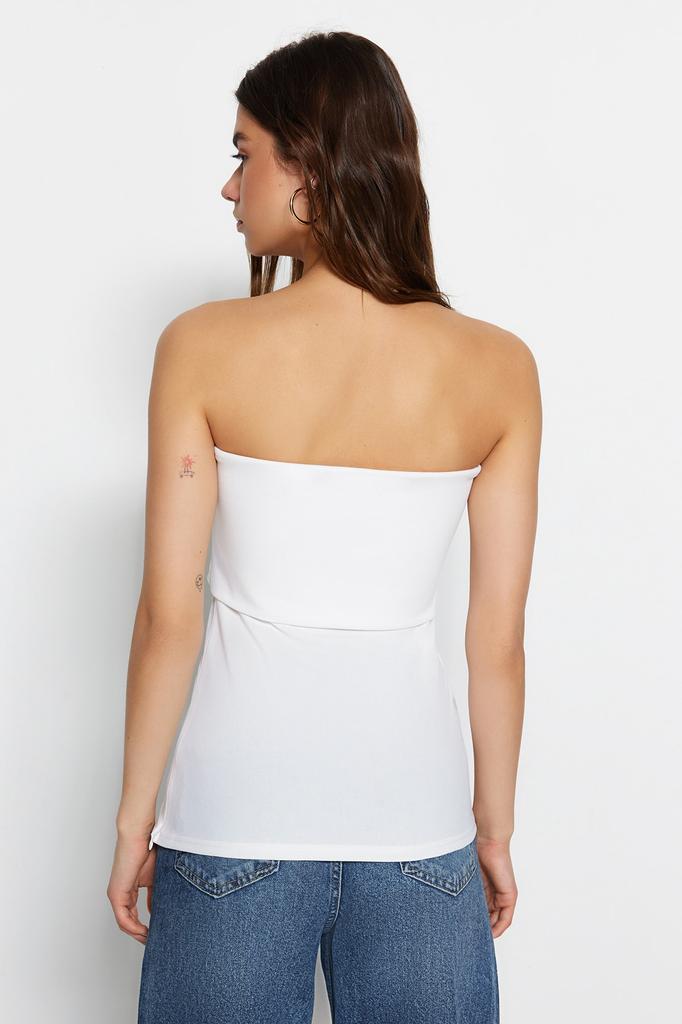 Women's Fashion New Blouse Green Strapless Collar Side Zipper Crepe Knitted Blouse