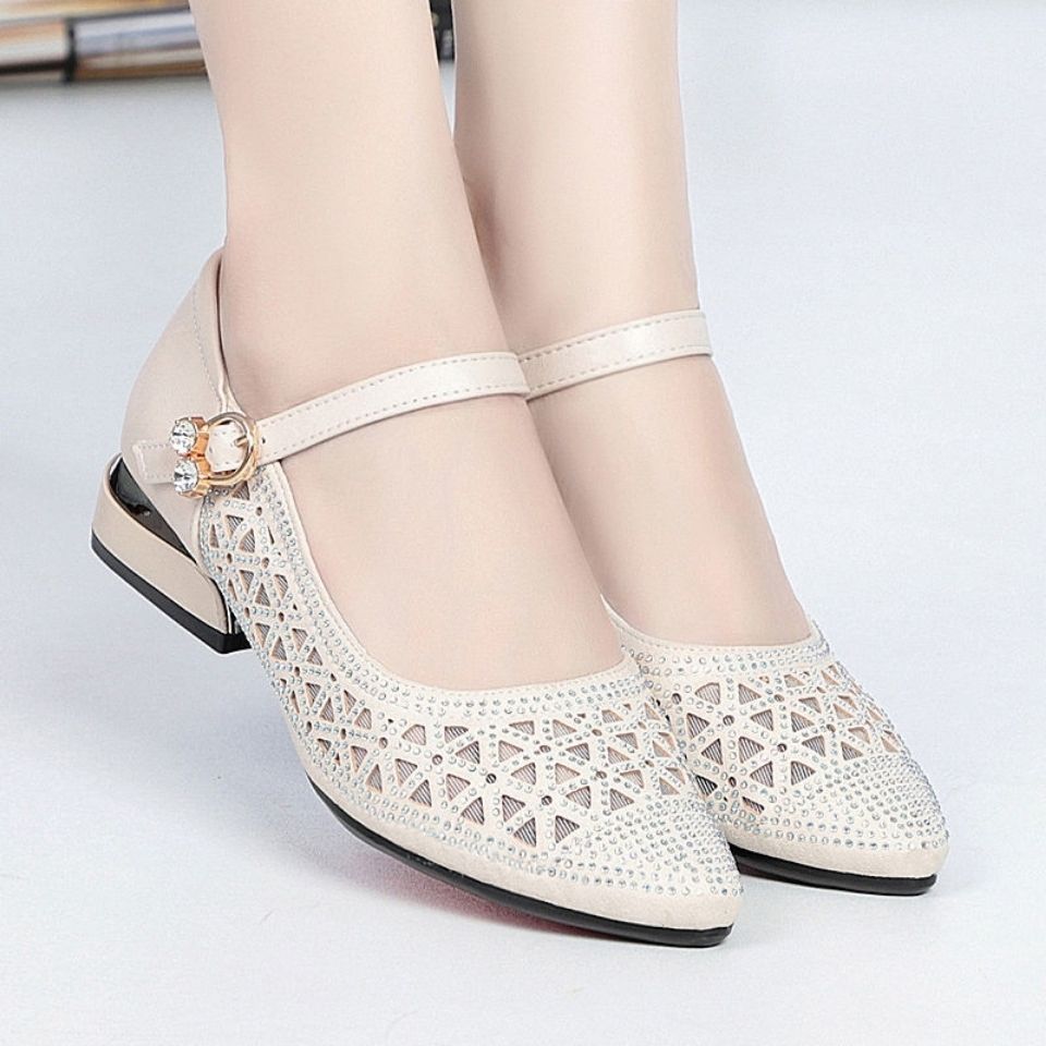 Женские туфли-лодочки со стразами, женские элегантные сетчатые сандалии на дышащей мягкой подошве, сандалии на толстом среднем каблуке, лоферы
