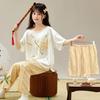 Girls Ice Silk Pajama Set Lightweight 3-Piece Chinese Style Sleepwear Kids Ages 8