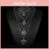 Boho Punk Fashion Retro Alloy Palm Sun Multilayer Necklace Leaf Pendant Elephant