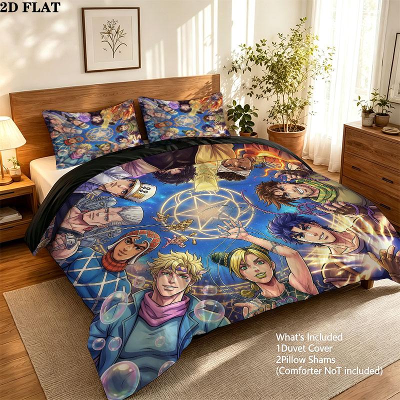 Jojos Bizarre Adventure Pattern Bedding Quilt Set Quilt Cover Pillowcase Home Birthday Gift(1 * duvet cover + 2 * pillowcase, without core)
