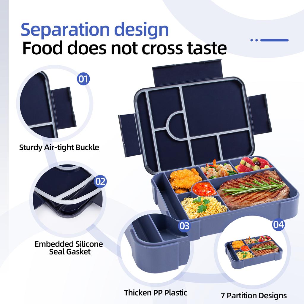 1330ML Bento Box Adult Lunch Box Containers with 6 Compartment for Adults/Kids With Tableware Sauce Lunch Box Microwave