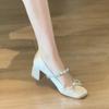 Shoes Female Slip On Women's High Heels Fashion Party Pumps Women Bow Tie Crystal Square Toe Chunky Heels Shoes Women
