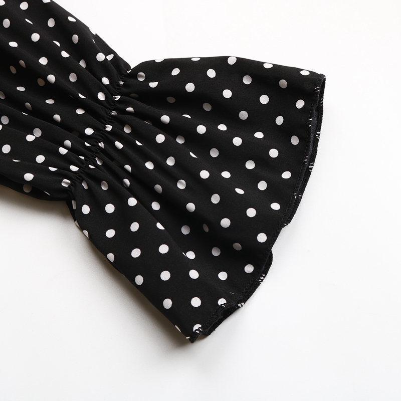 Женское весеннее платье с V-образным вырезом и высокой талией, шикарное длинное платье в горошек с длинными рукавами и принтом