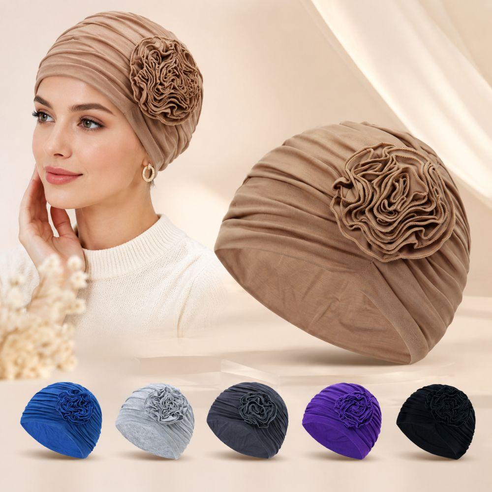 Double Layer Headscarf Hat 3D Flowers Headband Hat Simple Chemo Headwear Hat  For Women
