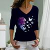Love Butterfly Print Women Tshirts Ladies Tops Long Sleeve V-neck Pullover Femme T-shirts T Shirt For Women