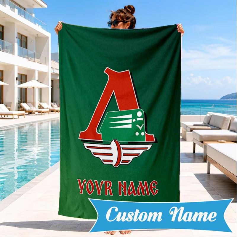 Custom Name Lokomotiv Moscow Personalized Microfiber Beach Towel, Quick-Dry, Ideal for Summer Travel, Beach Essential, Swimming