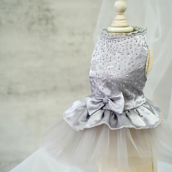 Pet Dress Shiny Rhinestone Stand Collar Soft Comfortable Eye-catching Shirring Princess See-through