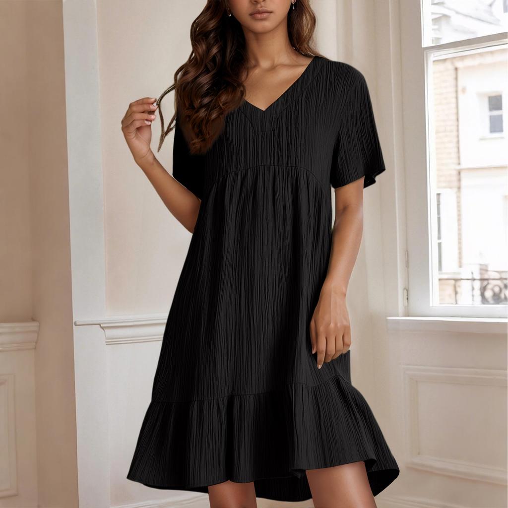 Женское повседневное и модное однотонное платье, свободное платье с короткими рукавами и застежкой на талии