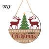 Wooden Hanging Decor for Home Round 2D Welcome Sign, Farmhouse Christmas Door Hanger with Rope, Deer Decorative Board Hemp Rope Tree Bird Wall Plaque