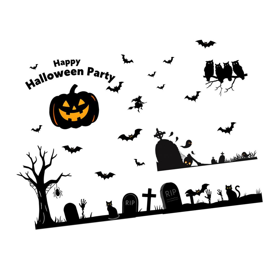 Static Cling Halloween Window Decal Bat and Pumpkin Design Reusable PVC Sticker Decors For Home Office Party Supplies