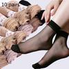 10Pairs Solid Color Socks Women Sexy Elastic Silky Transparent Thin Short Stockings Ladies Casual Ankle Socks