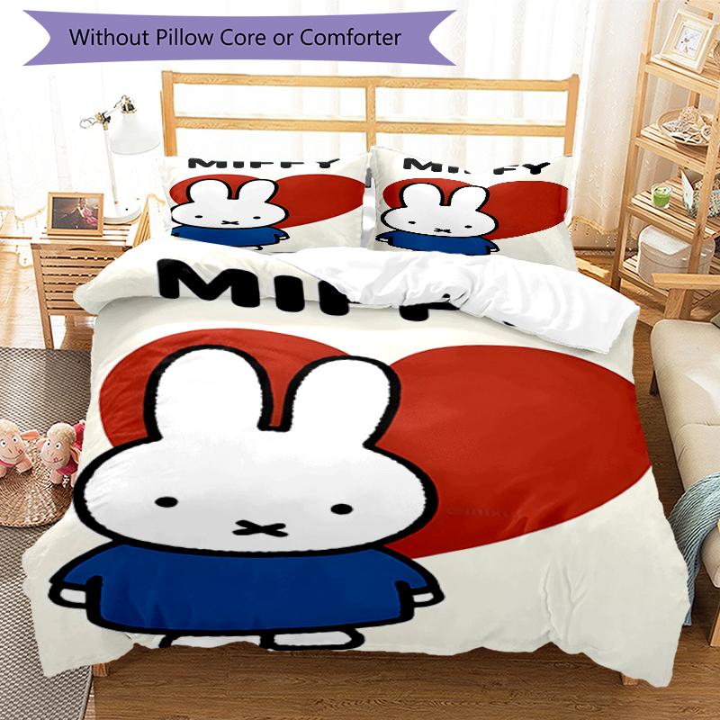 3pcs Miffy2 Design Cover Set - HD Printed Bedding with 1 Cover and 2 Pillowcases - Perfect for Home and Dorm Decor