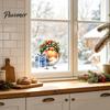Декоративные сцены для стеклянных дверей, Рождественская птица, Статическая наклейка на окно, Милые акварельные наклейки с венком и подарочной коробкой, ПВХ, Праздничная атмосфера