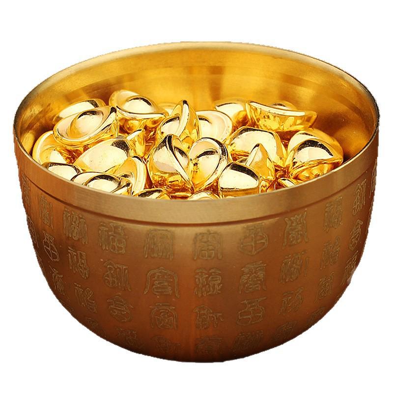 Латунный китайский цилиндр-орнамент «Сто благословений» с горшком сокровищ и слитком из сплава, ручная работа