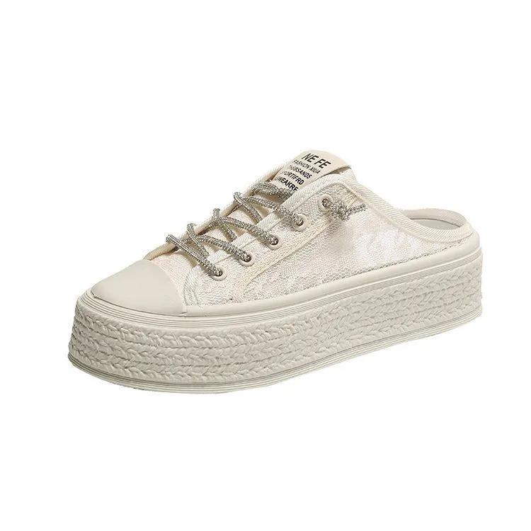 Летние закрытые полутапочки для женщин, сетчатые, без каблука, ленивые, парусиновые туфли, повседневные сандалии