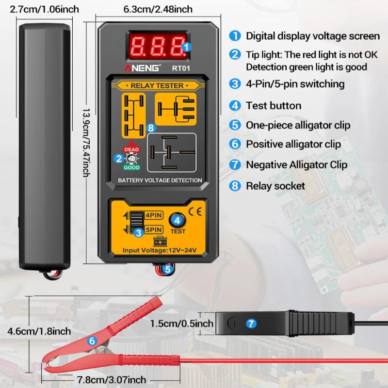 Portable Auto Electrician Kit ANENG BF01 Brake Fluid Tester Car Relay RT01 Voltage Tester 12V/24V Relay Detector 4/5 PinBrake Oil  Analyzer Test Tools