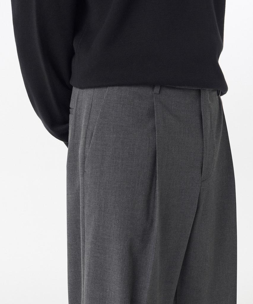 MUSINSA STANDARD Light Plain One-Pleat Wide Hidden Elastic Waist Slacks [Medium Gray]