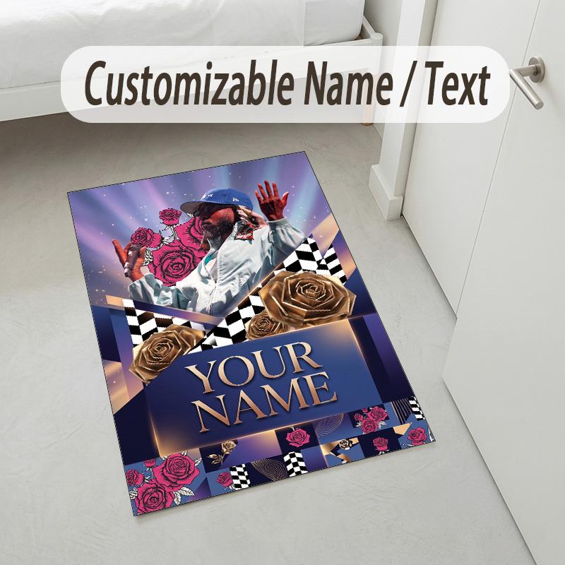 Personalized Crystal Velvet Carpet,Kendrick Lamar Custom Printed Name, Plush Area Rug For Home Indoor Decor