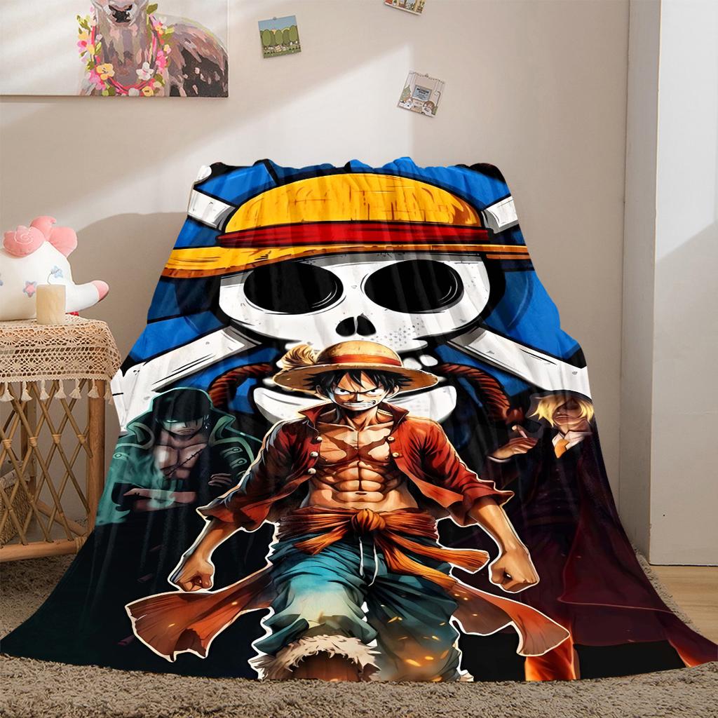 One Piece Anime Puzzle Print Blanket Warm Comfortable Flannel Cover For Bedrooms, Sofas, Beds, Chairs LXR167