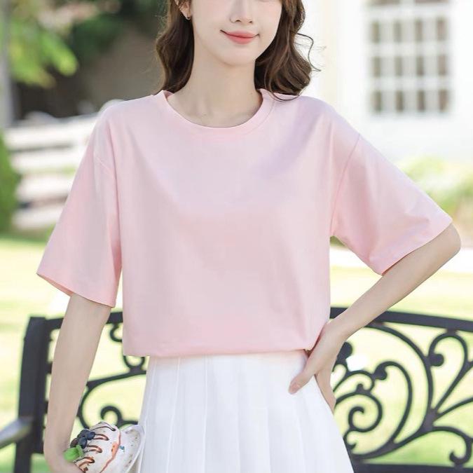 Korean Style Women's Casual Loose Fit Mid-Length Short Sleeve T-shirt - Summer Comfort