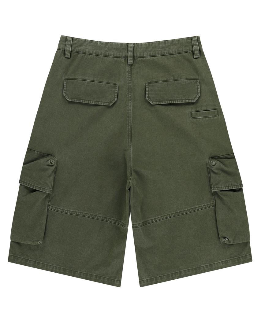 SLOWACID Bermuda Cargo Dyed Cotton Shorts [Khaki]