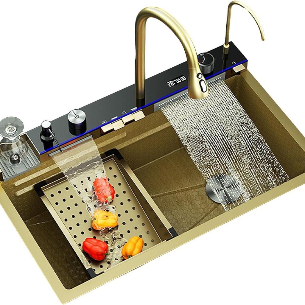 Кухонная мойка из нержавеющей стали 304 Golden Whale с цифровым дисплеем - Большая одинарная чаша для мытья посуды и овощей