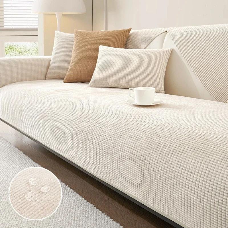 Polar Fleece Sofa Cover for Living Room Solid Color Sofa Cushion Non-Slip Couch Armrest Backrest Mat Home Furniture Protector